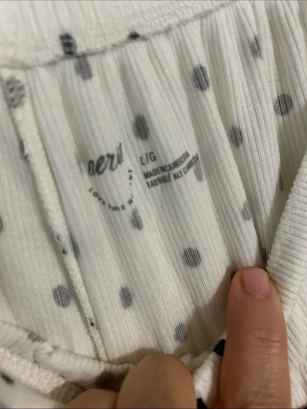aerie Cream Polka Dot Wide-Leg Pajama Pants with Black Lace Hem